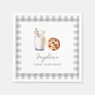Milk And Cookies Gingham Birthday Party Napkin