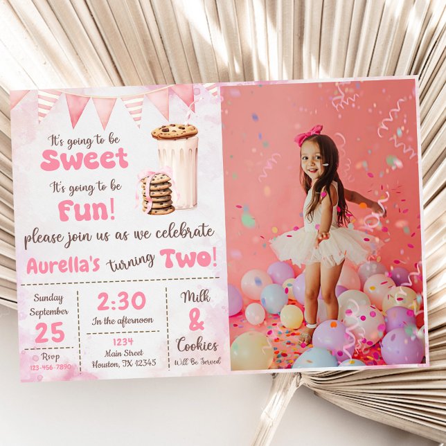 Milk And Cookies Girl 2nd Birthday Party Photo Invitation (Creator Uploaded)