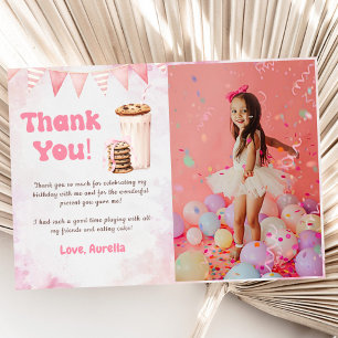 Milk And Cookies Girl Birthday Party Photo Thank You Card