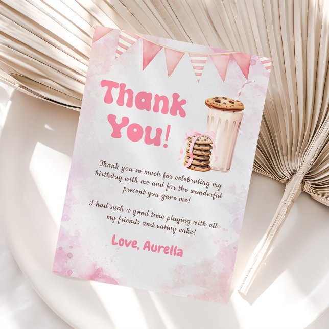 Milk And Cookies Girl Birthday Party Thank You Card (Creator Uploaded)