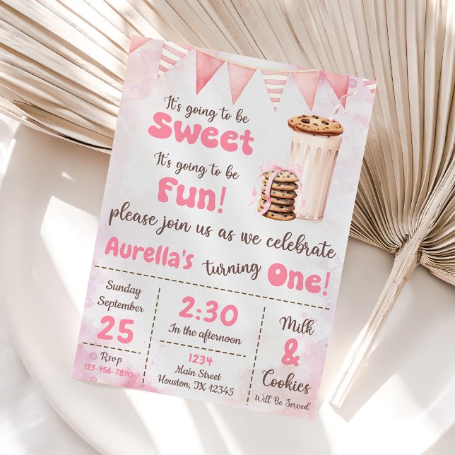 Milk And Cookies Girl First Birthday Party Invitation (Creator Uploaded)