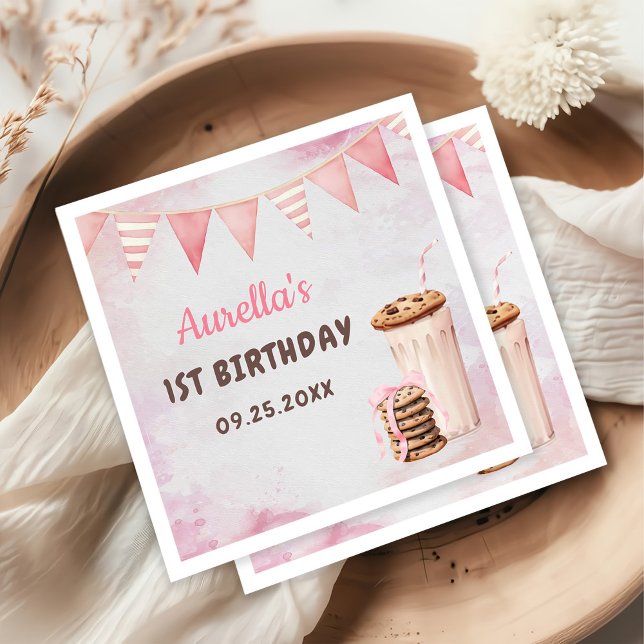 Milk and Cookies Girl First Birthday Party Napkin (Creator Uploaded)
