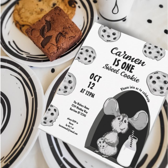 Milk and Cookies Mouse Sweet First Birthday Invitation (Creator Uploaded)