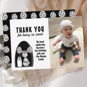Milk and Cookies Mouse Sweet First Birthday Thank You Card