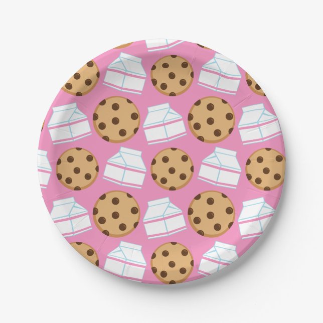 Milk and Cookies Pattern Paper Plate (Front)
