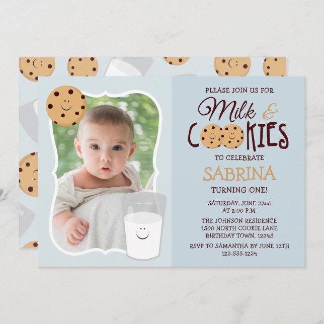 Milk and Cookies Photo Birthday Invitation (Front/Back)