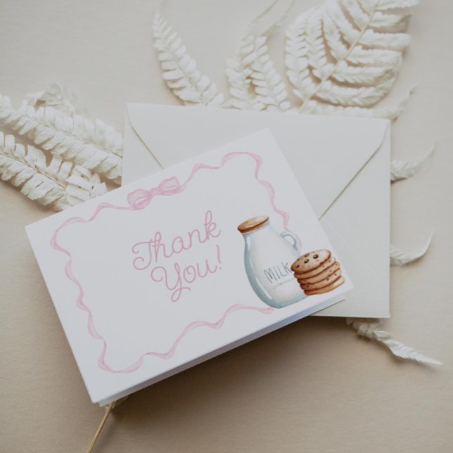 Milk and Cookies Pink Baby Shower Thank You Card (Creator Uploaded)