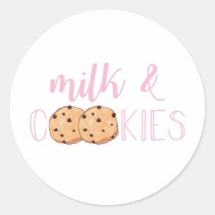 Milk and Cookies Pink Birthday Party Classic Round Sticker