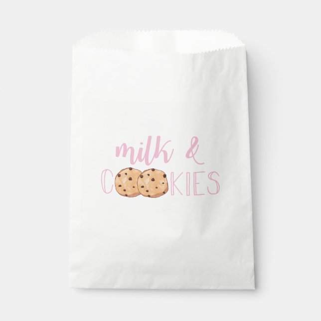 Milk and Cookies Pink Birthday Party Favour Bag (Front)