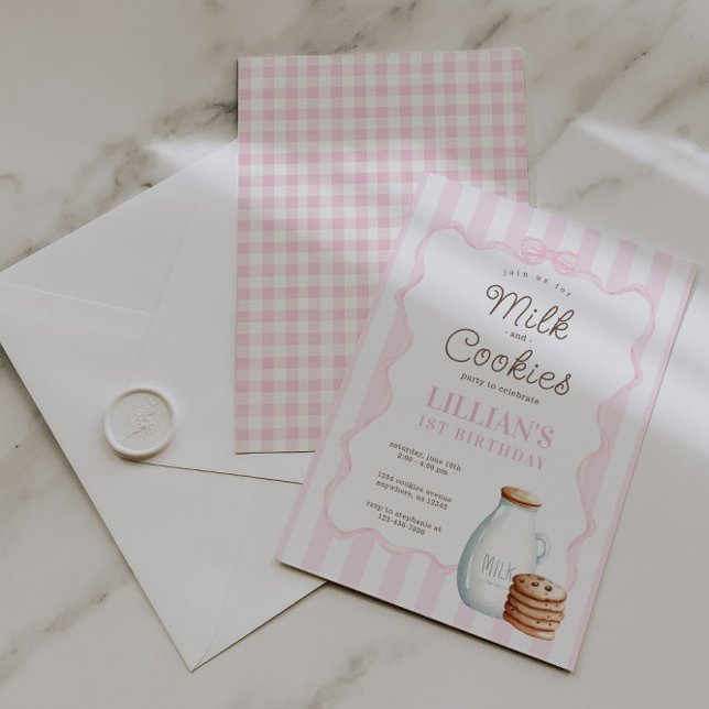 Milk and Cookies Pink Birthday Party Invitation (Creator Uploaded)