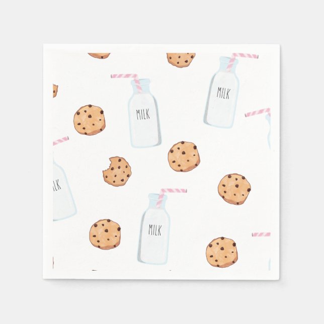 Milk and Cookies Pink Birthday Party Napkin (Front)