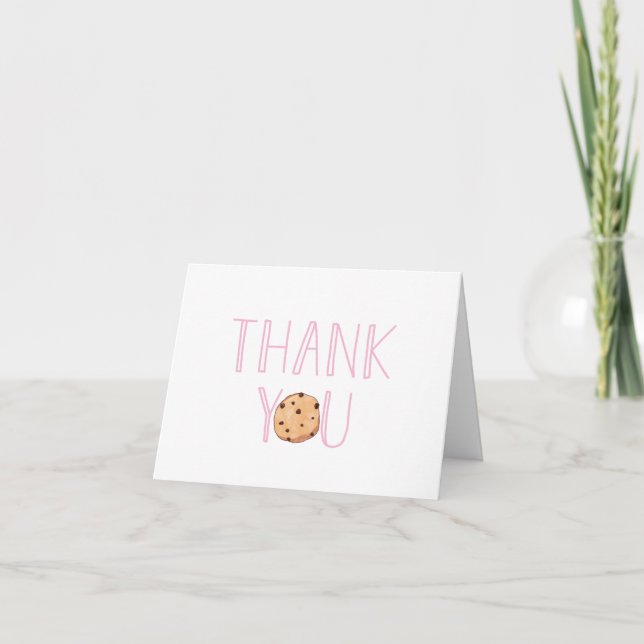 Milk and Cookies Pink Birthday Party Thank You Card (Front)