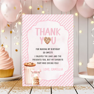 Milk and Cookies Pink Birthday Party Thank You Card