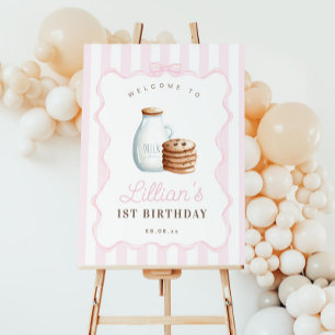 Milk and Cookies Pink Birthday Party Welcome Sign