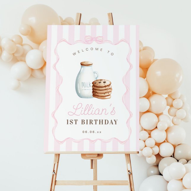 Milk and Cookies Pink Birthday Party Welcome Sign (Creator Uploaded)