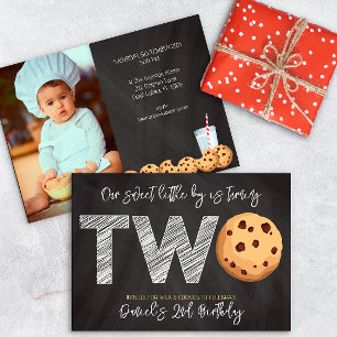 Milk and Cookies "Two Sweet" 2nd Birthday Photo In Invitation