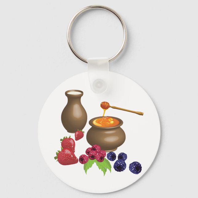Milk and Honey with Berries Rustic Food Key Ring (Front)