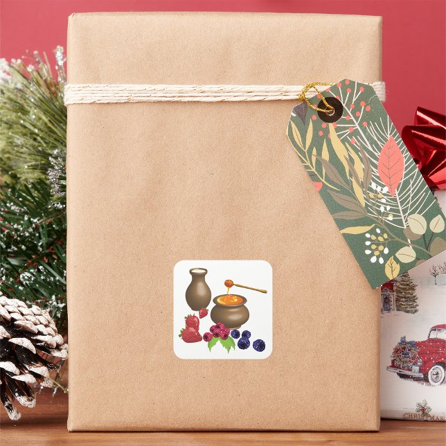 Milk and Honey with Berries Rustic Food Square Sticker (Creator Uploaded)