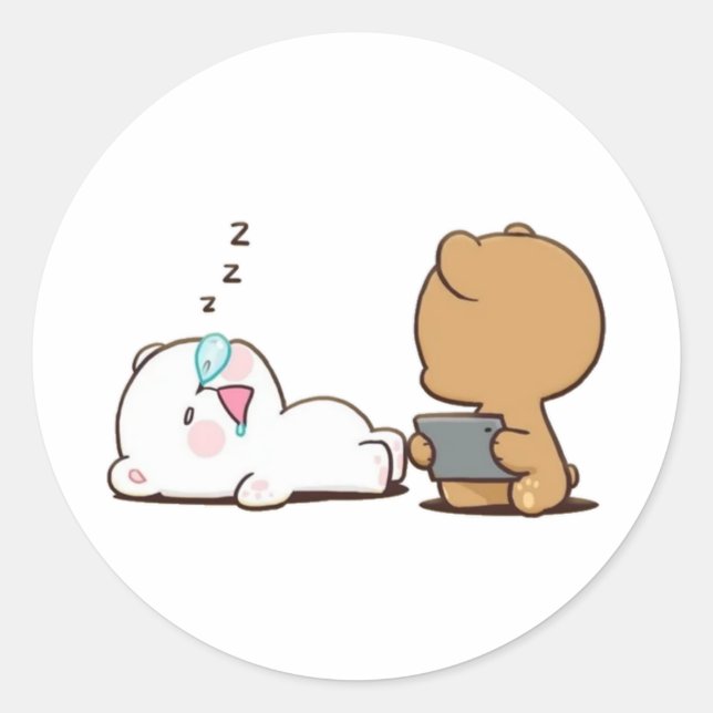 Milk and Mocha Bear Sleeping Classic Round Sticker (Front)