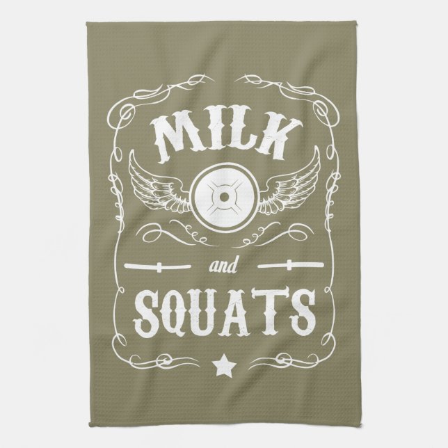 Milk and Squats - "Weight Lifting" Motivational Tea Towel (Vertical)