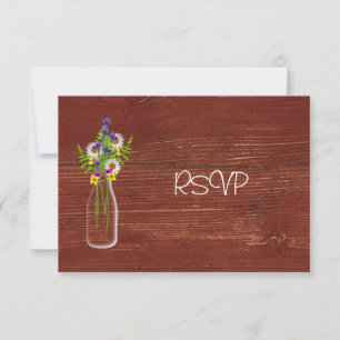 Milk Bottle Of Wildflowers Reception RSVP Invitation