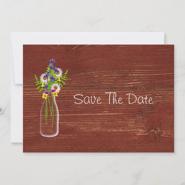 Milk Bottle Of Wildflowers Save The Date (Front)