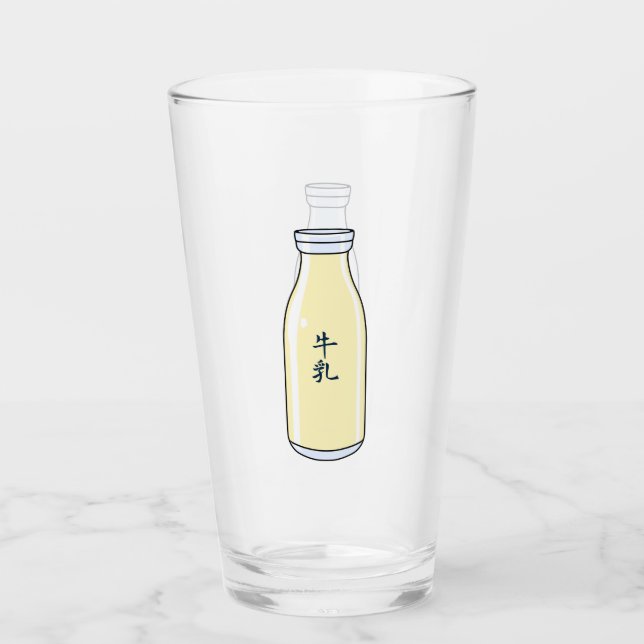 Milk bottle with Japanese Kanji Glass (Front)