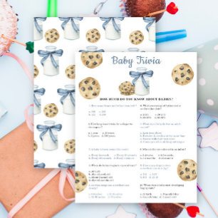 Milk, bow and cookies baby shower Baby trivia game