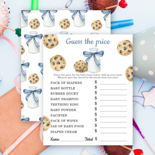 Milk, bow and cookies baby shower Price guess game (Creator Uploaded)