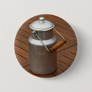 Milk can on a table 6 cm round badge