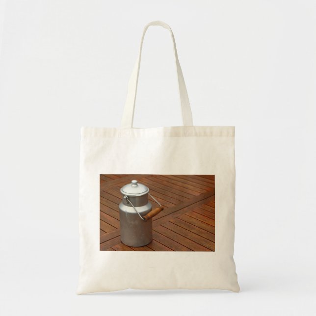 Milk can on a table tote bag (Front)