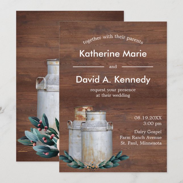 Milk Cans Budget Wedding Old Country Rustic Farm Invitation (Front/Back)