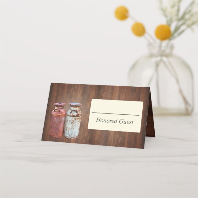Milk Cans Country Wedding Rustic Old Farm Budget Place Card (Front)