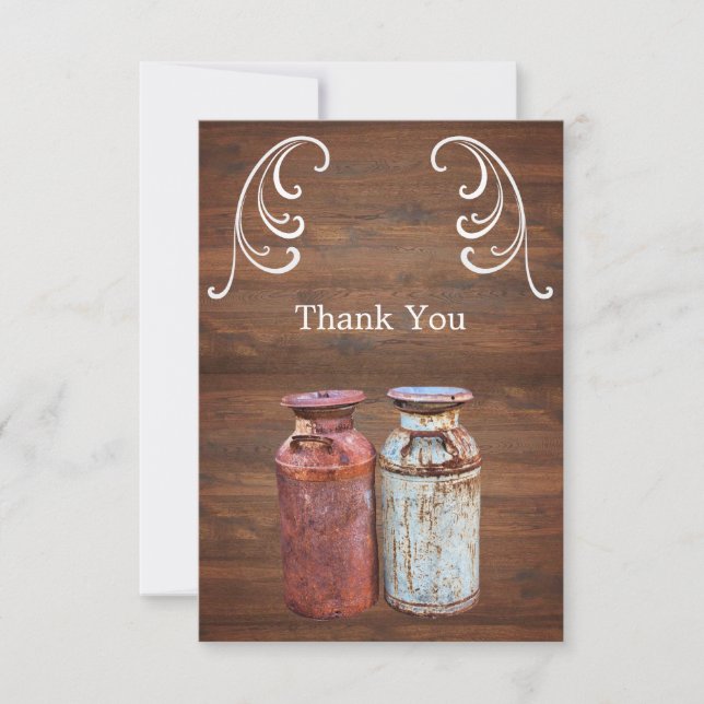 Milk Cans Country Wedding Rustic Old Farm Budget Thank You Card (Front)