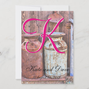 Milk Cans Vintage Metal Rustic Antique Monogram Invitation