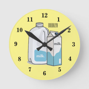 Milk cartoon illustration round clock