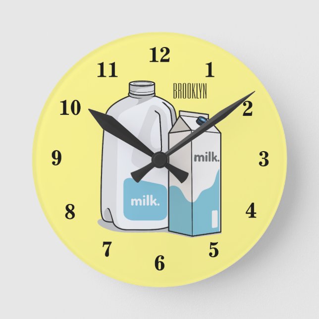 Milk cartoon illustration round clock (Front)
