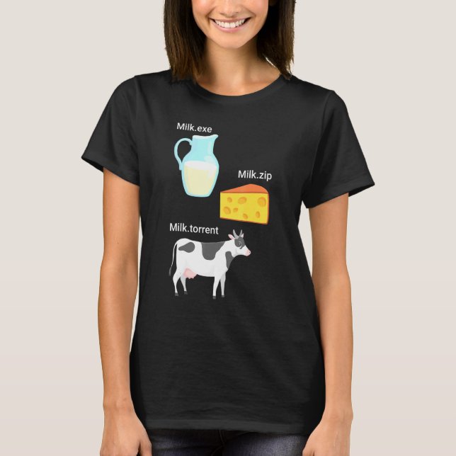 Milk Cheese Cow Computer Nerd Geek Coder T-Shirt (Front)