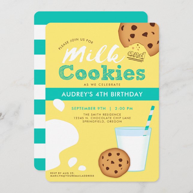 Milk & Chocolate Chip Cookies Birthday Invitation (Front/Back)
