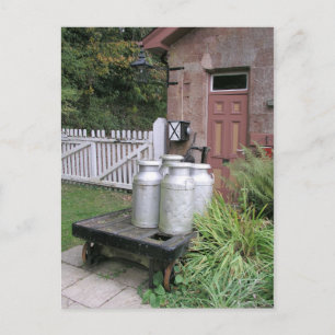 Milk churns at Stogumber Station, Somerset, UK Postcard