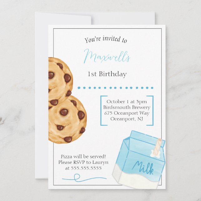 Milk & Cookie Birthday Invitation (Front)