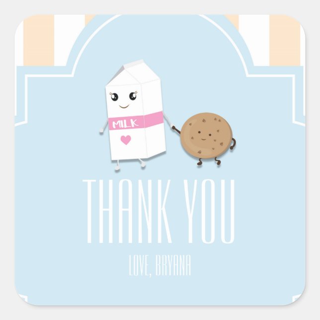 Milk & Cookie Walking Birthday Party Favour Sticke Square Sticker (Front)
