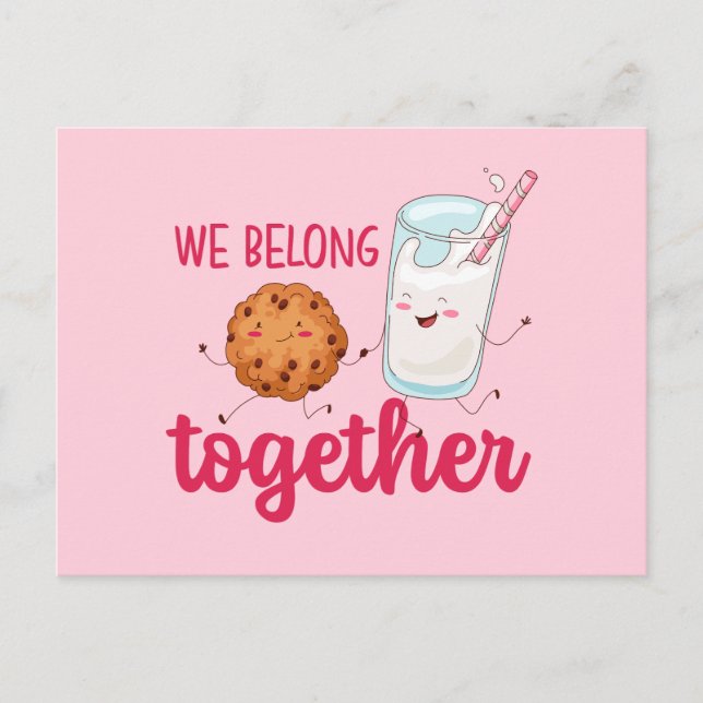 Milk Cookies Belong Together Cute Valentine's Day Postcard (Front)