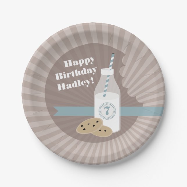 Milk + Cookies Birthday - Chocolate Chip Blue Paper Plate (Front)