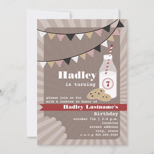 Milk & Cookies Birthday - Chocolate Chip Invitation (Front)