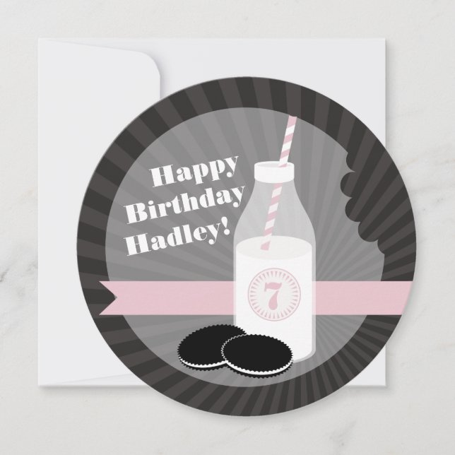 Milk & Cookies Birthday Chocolate Round Pink Invitation (Front)