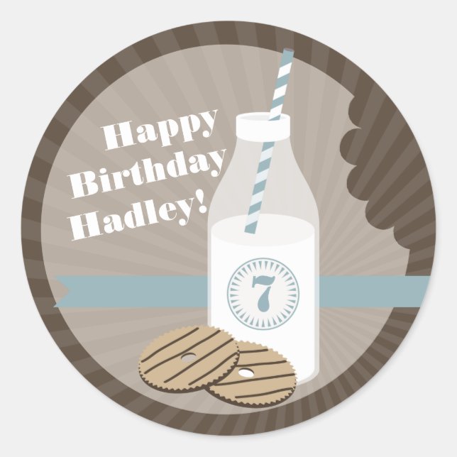 Milk + Cookies Birthday Sticker Striped + Blue (Front)