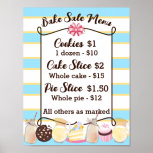 Milk cookies cake cupcake bake sale price menu poster