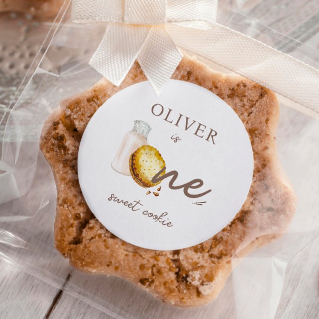 Milk & Cookies First Birthday Party Invitation Classic Round Sticker (Creator Uploaded)