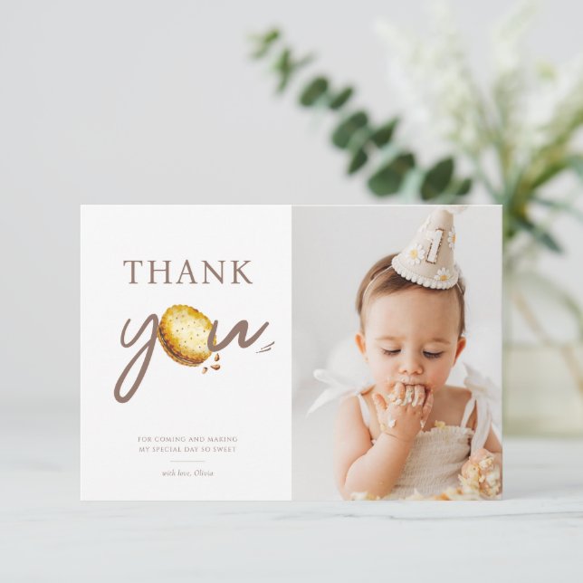 Milk & Cookies First Birthday Party Photo  Thank You Card (Standing Front)